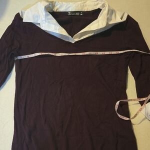 New York & Company Plum Sweater with White Trim